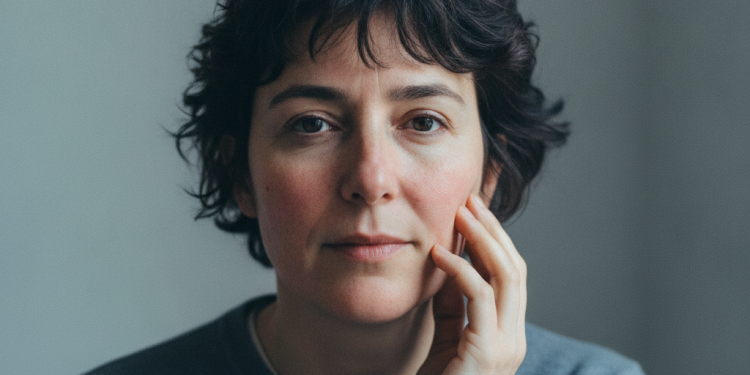 Donna con rossori da rosacea sulle guance